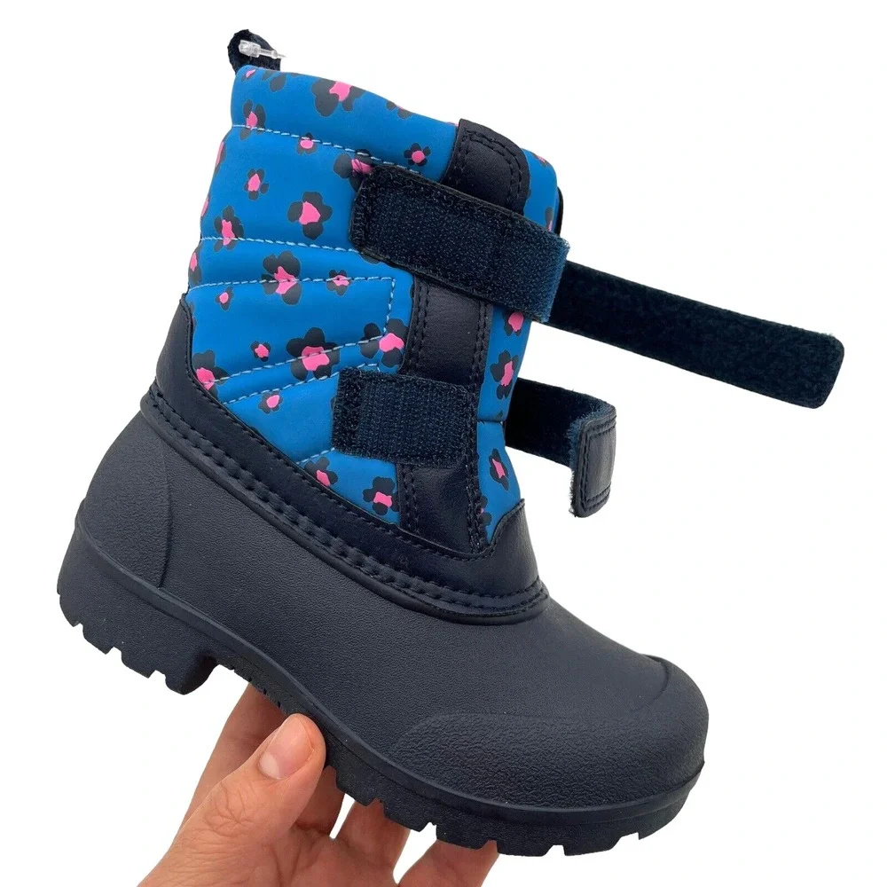 Carters Little Girls Slip on Warm‎ Snow Boots Size 12 Pink Navy Blue Adjustable